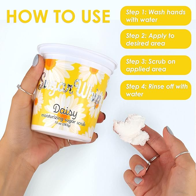 Primal Elements Sugar Scrub, Exfoliating Sugar Whip, Face and Body Cleanser, Moisturizer, Daisy, 10 oz Package