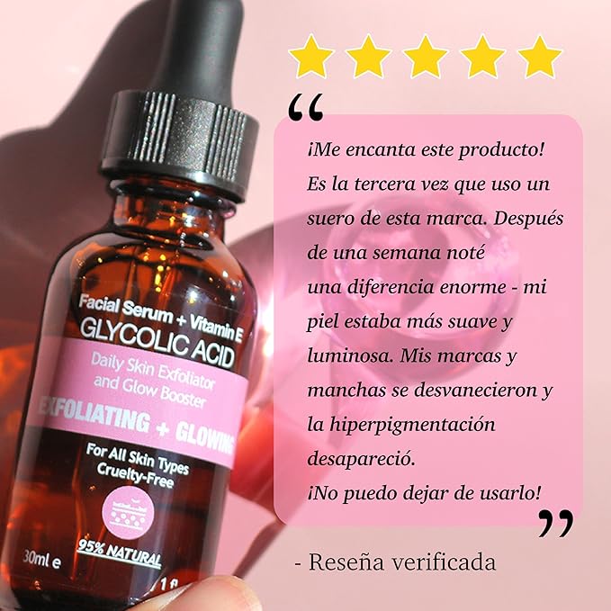 Purifect Glycolic Acid Exfoliating & Glowing Facial Serum - Smoothing Skin Support with Vitamin E, Allantoin & Glycine Soja (Soybean), Visibly Improves Texture, Hydrates & Softens Skin - 1 fl oz