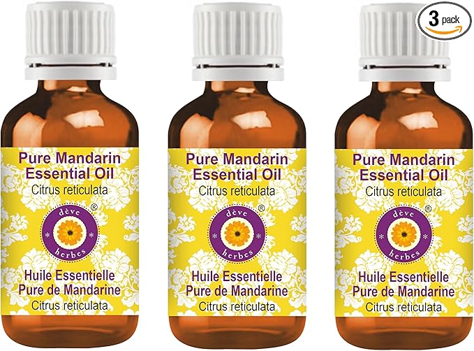Deve Herbes Pure Mandarin Essential Oil (Citrus reticulata) Steam Distilled (Pack of Three) 100ml X 3 (10 oz)