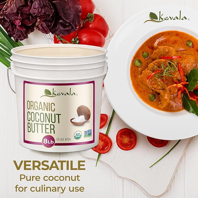 Kevala Organic Coconut Butter - Nutritious Addition to Baking and Cooking, Made in USA, Creamy Spread for Toasts and Desserts, Ingredient for Homemade Skincare and Haircare Cosmetics, Bulk Size, 8 lb
