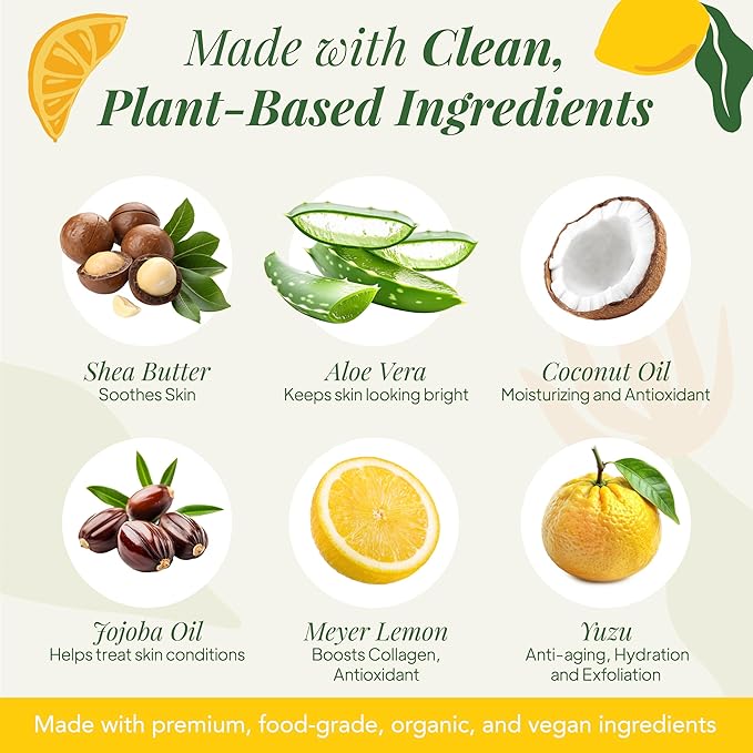 Saavy Naturals Whipped Body Butter - Made with Organic Shea Butter, Essential Body Care & Dry Skin Moisturizer for Women, Velvety Rich Cream Texture, Naturally Scented - Yuzu & Meyer Lemon, 4 oz