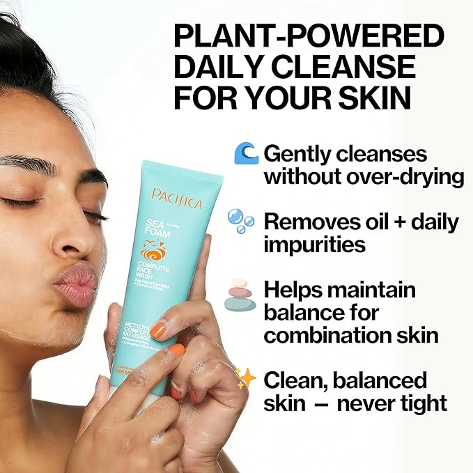 Pacifica Beauty Sea Foam Face Wash, Daily Gentle Foaming Cleanser, With Coconut Water + Sea Algae, Removes Makeup, For Combination and Oily Skin, Vegan & Cruelty Free