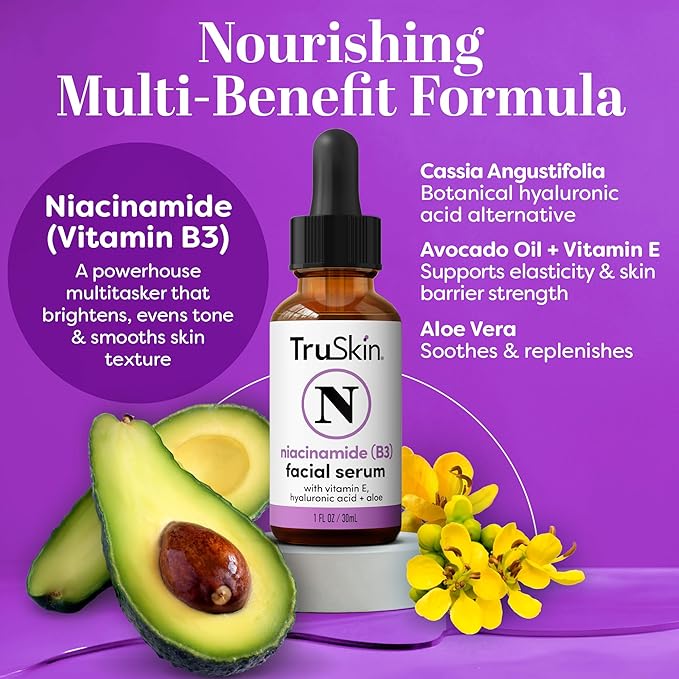TruSkin Niacinamide Serum for Face - Pore Minimizing & Tone Balancing B3 Serum with Hyaluronic Acid, Aloe & Vitamin E - Hydrating Niacinamide Face Serum for Uneven Tone & Oily Skin, 1 fl oz