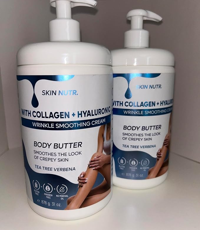 Skin Nutr Body Butter with Collagen and Hyaluronic Acid, Tea Tree Verbena, Wrinkle Smooth Cream, (Pack of 1) 31 oz
