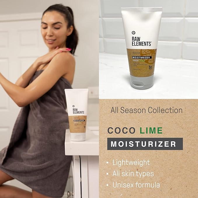 Raw Elements Daily Moisturizing Lotion Coco Lime - Organic Non Toxic Body Lotion, Cocoa Butter, Vitamin E, Reef-Safe, Water Resistant, Bio-Resin Tube, 4.0 oz