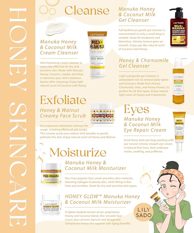 LILY SADO HONEY WALNUT Creamy Face Scrub - Best Exfoliating Facial Cleanser for Women & Men - Gently Exfoliates, Softens & Energizes Skin, Treats Acne, Reduces Pore Size - For All Skin Types - 4 oz