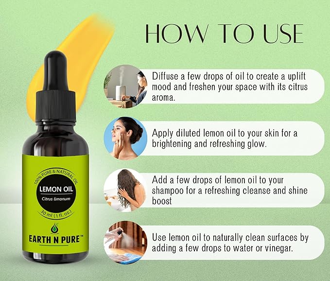 Earth N Pure Lemon Essential Oil for Revitalizing Care for Face, Scalp & Skin | 50 ML