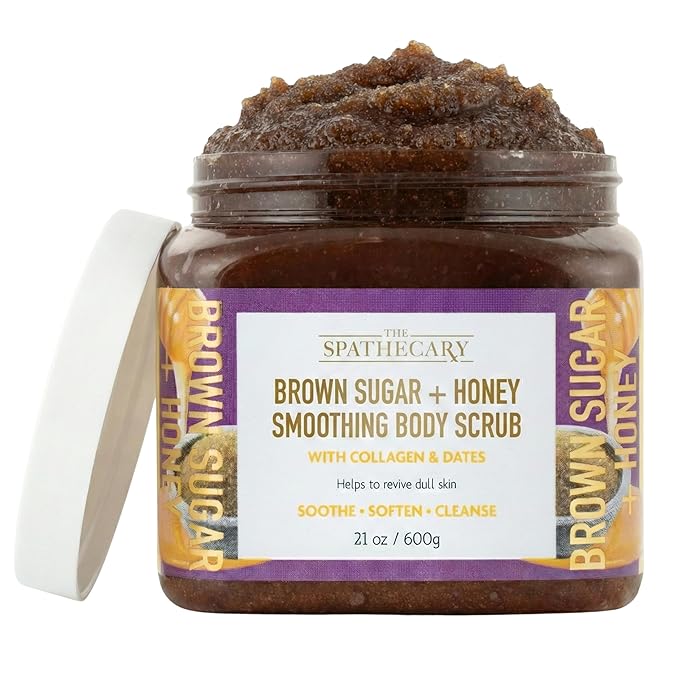 Brown Sugar & Honey Body Scrub - Exfoliating & Hydrating Sugar Scrub With Collagen and Dates to Help Revive, Smooth, and Soften For Radiant Skin, Body Care Exfoliator & Cleanser, 21 oz