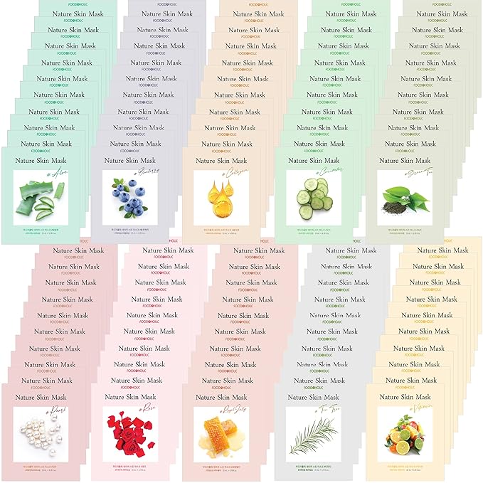[ Nature Skin ] 100 Combo Pack Face Sheet Mask, Nude Sheet with Release Paper, Premium Quality Korean Facial Sheet Mask (10 x 10 Types