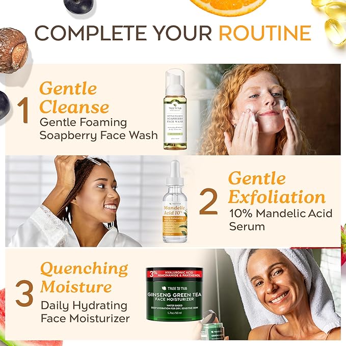 Tree To Tub Mandelic Acid Serum - 10% Gentle Exfoliating AHA Serum w/Lactic & Glycolic Acid for Smoother Skin - Hyaluronic Acid to Hydrate - Vegan Skincare for Men & Women