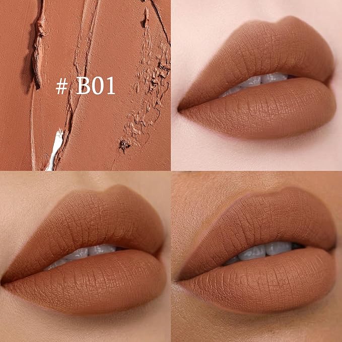 Matte Lipstick Lip Crayon, Nude Brown Long Lasting Lip Stick, Waterproof Velvet Lip Liner Pencil for Women, 24 Hour Neutral Lipstick, B01
