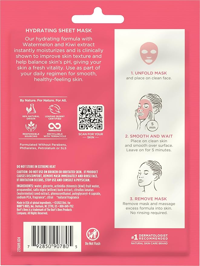 Burt's Bees Hydrating Sheet Mask with Watermelon, Pack of 6
