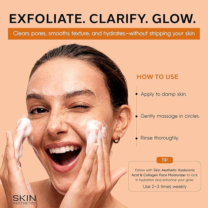Skin Aesthetics Vitamin C & Turmeric Face Scrub – Gentle Exfoliator For Dark Spots, Uneven Tone & Glowing Skin – Dermatologist Tested, Anti-Aging, Korean Skin Care – Clean Beauty, Vegan – 6.76 Fl Oz
