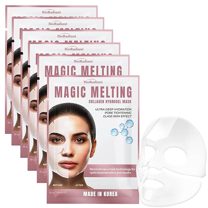Hydrogel Collagen Face Mask – Firming & Hydrating Overnight Sheet For Dry Skin & Fine Lines – Dermatologist Tested, Anti-Aging, Korean Skin Care, Clean Beauty, Non-GMO – Pack of 6
