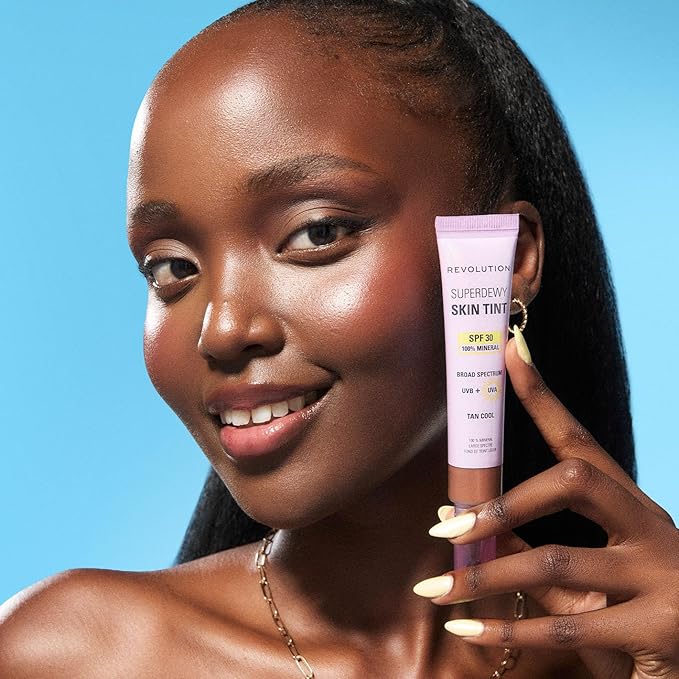 Revolution Superdewy SPF 30 Skin Tint, Tinted Mineral Face Foundation, Buildable Coverage for Facial Glow, 12% Zinc Oxide, Vegan & Cruelty-Free, Tan Cool