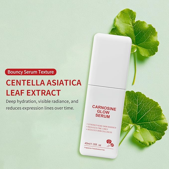 Carnosine Glow Serum 1.35 Fl Oz – Hydrating Facial Serum with Centella Asiatica & Peptides, Supports Skin Barrier, Smooths Fine Lines, Improves Texture, Fragrance-Free, Alcohol-Free