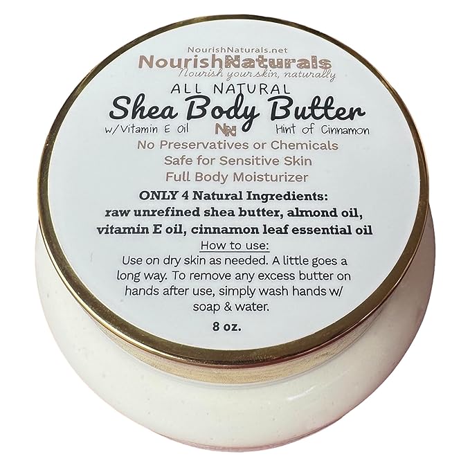 Shea Body Butter for Dry skin, Lightweight, Long lasting, Hint of Cinnamon, Deeply Moisturizing, restore dry skin with 4 All Natural ingredients, Nontoxic, Winter skincare
