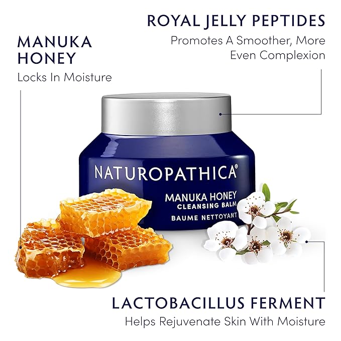 Naturopathica Manuka Honey Cleansing Balm - Daily Facial Cleanser - Moisturizes, Nourishes and Rejuvenates Skin - Vegan, Made in USA, 2.8 oz. (80 ml)