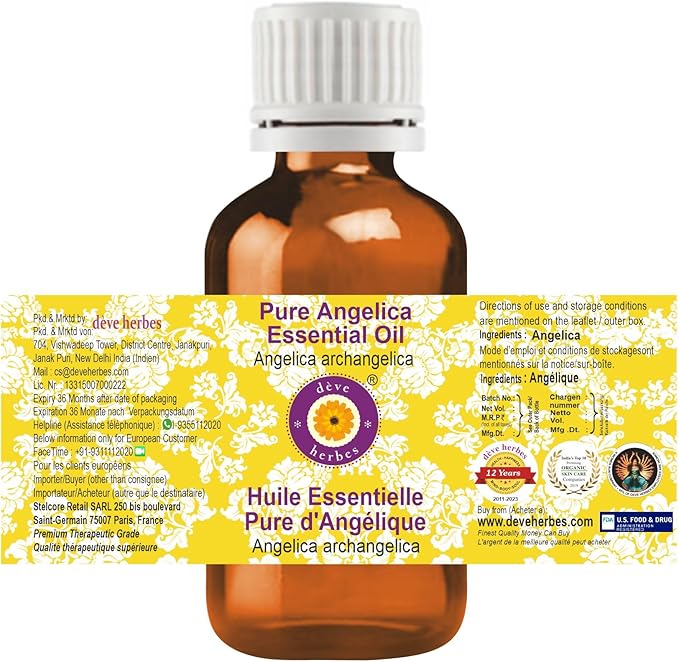 Deve Herbes Pure Angelica Essential Oil (Angelica archangelica) Steam Distilled 100ml (3.38 oz)