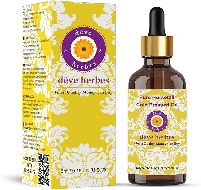 Deve Herbes Horsetail Oil (Equisetum arvense) with Glass Dropper | Cold Pressed | Pure | for Diluting Essential Oils | Hair, Skin & Massage | Non-Sticky | Lightweight | Unisex | 5ml (0.16 oz)