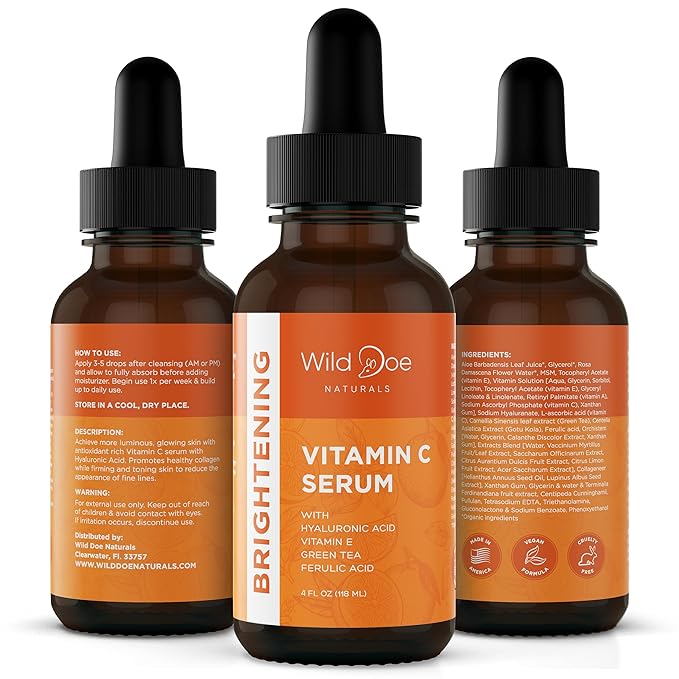 Vitamin C Serum for Face with Hyaluronic Acid - Firming Anti Aging Serum, Pore Minimizer, Acne Scars and Dark Spot Remover for Face - Vitamin C facial serum + Ferulic Acid, Vitamin E, Green Tea -4 oz