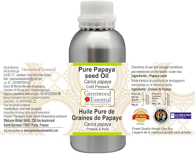 Greenwood Essential Pure Papaya Seed Oil (Carica Papaya) Cold Pressed 630ml (21 oz)