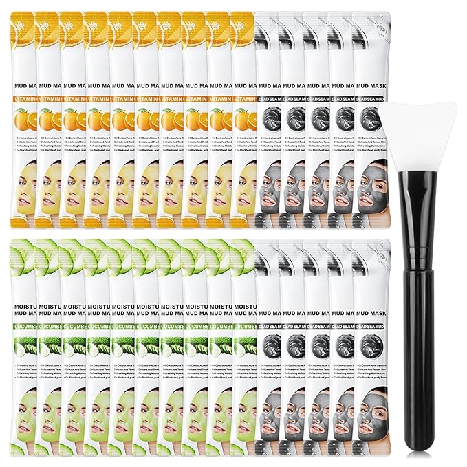 30PCS Clay Mask for Face,Vitamin C,Dead Sea Mud,Cucumber Mud Mask Set,Deep Cleansing Blackhead Remover Facial Skin Care Set,Moisturizing Face Masks for Women,Face Masks Gift Set