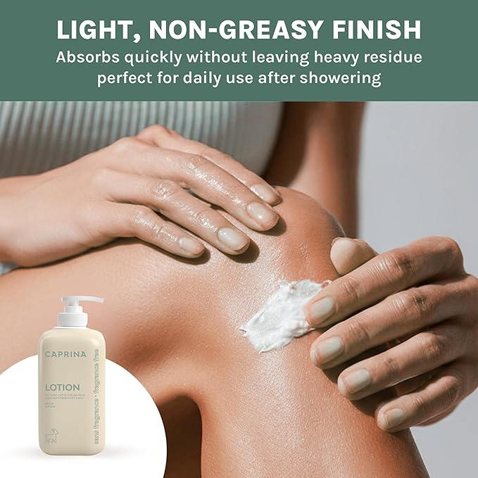 Caprina Goat’s Milk Body Lotion, 500 ml (16.9 oz), FRAGRANCE-FREE, Gentle Daily Moisturizer for Sensitive Skin