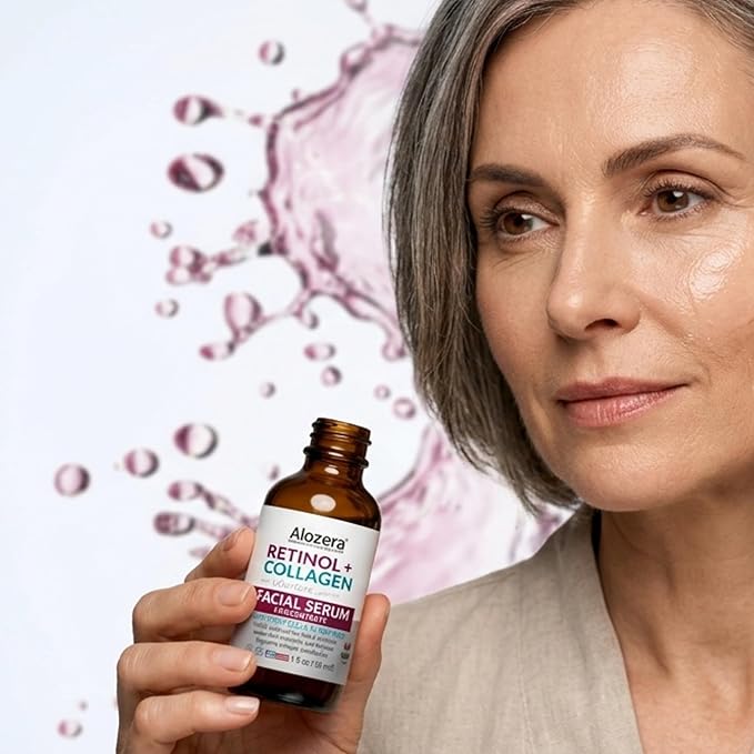 Alozera Retinol Collagen Serum for Face with Plant Stem Cell & Peptides, Anti Aging Facial Serum for Fine Lines & Wrinkles, Tighter & Firmer Skin, Fast-Absorbing, Non-Greasy, Day & Night Serum