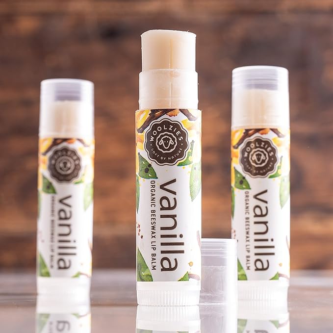 Lip Balm Set: Woolzies All-Natural Shea Butter, Beeswax, Coconut Oil, Vitamin E Infused Lip Moisturizer Care (3 Pack, Vanilla Mint)