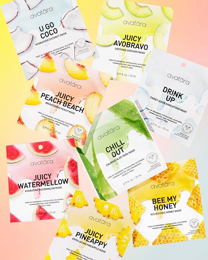 Avatara Juicy Watermellow Facial Mask 15 Sheets, Hydrating Mask, Sheet Masks, Watermelon Extract & Hyaluronic Acid, Face Mask Skincare Beauty Essential, Moisturize & Nourish Dry, Tired Skin, 15 Pack