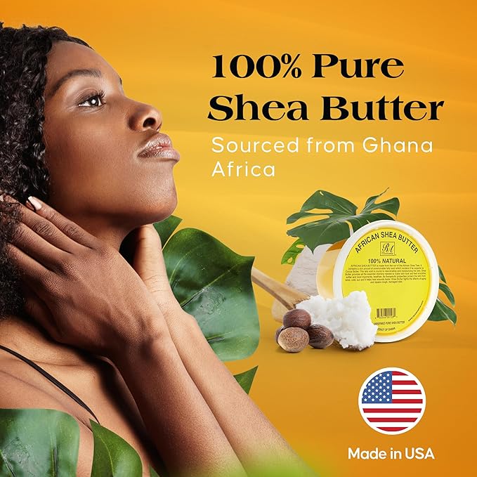 RA Cosmetic's 100% Natural Unrefined Yellow Shea Butter – Pure African Luxury for Skin & Hair - Sourced from Ghana - 16oz Jar