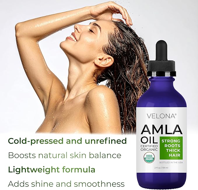 velona Amla Oil USDA Certified Organic - 2 Fl Oz | 100% Pure and Natural Carrier Oil | Extra Virgin, Unrefined, Cold Pressed