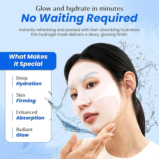 Melting Hydrogel Face Mask with Hyaluronic Acid – Deep Hydration & Pore Tightening, Glass Skin Look – Dermatologist Tested, Anti Aging Korean Skin Care, Vegan, Clean Beauty – Pack of 10