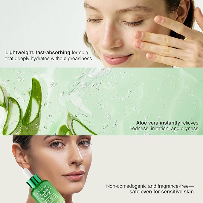 The Beauty Elixir Aloe & Collagen Serum For Face - Dermatologist Tested, Anti-Aging, Ultra Hydrating Aloe Vera Gel For Face - Natural Ingredients, Clean Beauty, Cruelty-Free Korean Skin Care - 1.69 oz