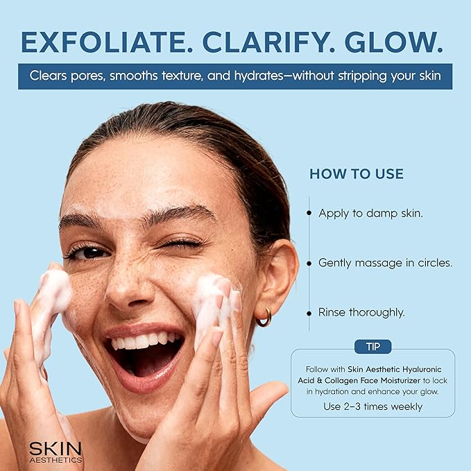 Skin Aesthetics Face Scrub with Hyaluronic & Salicylic Acid – Deep Cleansing, Hydrating & Exfoliating Face Wash For Blackheads & Acne-Prone Skin – Dermatologist Tested, Korean Skin Care – 6.76 Fl Oz