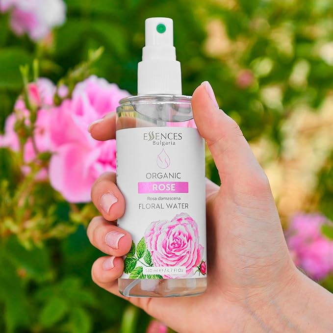 Essences Bulgaria | Organic Rose Floral Water 4.7 Fl Oz | 140ml | Rosa damascena | 100% Pure and Natural | Anti-Age Refreshing Beauty Mist | Alcohol-Free | Makeup Remover | Hydrating | Vegan