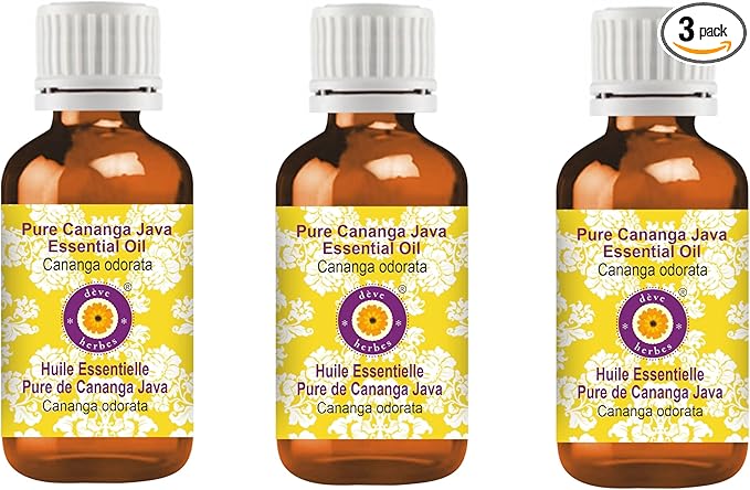 Deve Herbes Pure Cananga Java Essential Oil (Cananga odorata) Steam Distilled (Pack of Three) 100ml X 3 (10 oz)