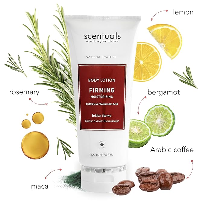 Body Lotion Firming Cream, Moisturizer Made With Hyaluronic Acid and Caffeine, Body Serum to Boost Collagen Production, with Essential Oil Blend Lemon, Rosemary, and Bergamot, 200 ml, 6.76 fl.oz