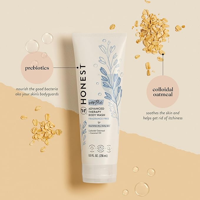 The Honest Company Eczema Soothing Therapy Cleansing Body Wash,Naturally Derived Gentle for Baby,Prebiotics Colloidal,Oatmeal,8 oz,(Pack of 2)