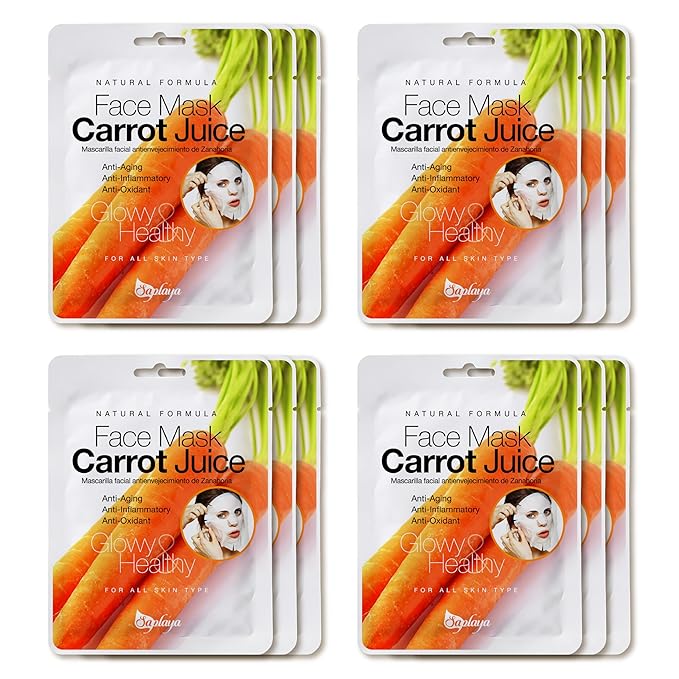 Saplaya Scented Facemask Sheets Skin Care Mask Single Scent K-Beauty Natural Formula (Carrot 12 Pack)