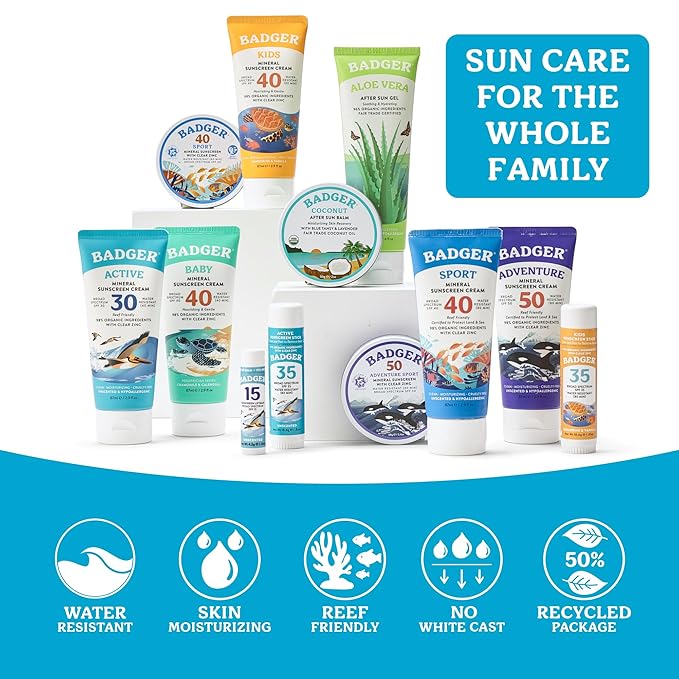Badger Mineral Sunscreen Cream SPF 30, Zinc Oxide Sun Care, 98% Organic, Reef Safe, Water Resistant, Unscented Face and Body Sunscreen Travel Size, 2.9 fl oz, 2-Pack