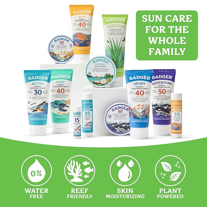 Badger Organic Aloe Vera Gel for Face & Body, 96% Pure Unscented Organic Aloe Gel for Cooling, Soothing, Non-Sticky Sunburn Relief, Vegan, Fair Trade & Hypoallergenic, 4 fl oz