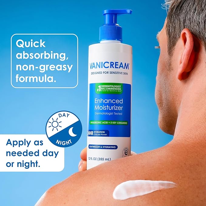 Vanicream Enhanced Moisturizer, 12 fl oz, Formulated without Common Irritants, Body Moisturizer, All-Day Hydration with Hyaluronic Acid, Glycerin & Ceramides for Sensitive Skin