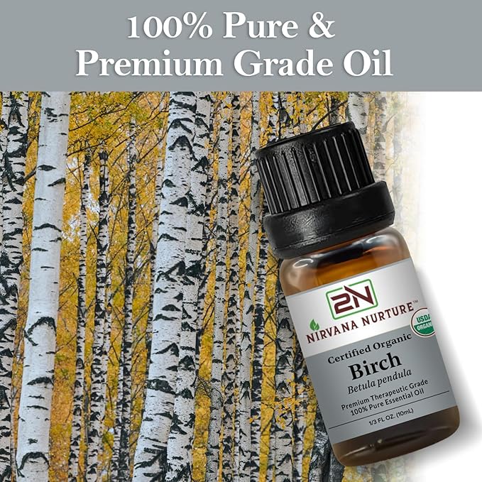 Birch Essential Oil, USDA Certified Organic, 100% Pure Undiluted, Aromatherapy Oil for Diffuser, Hair & Skin Care