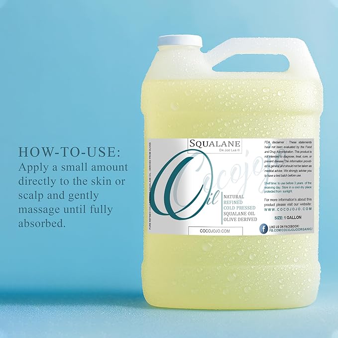 Dr Joe Lab Squalane Oil Pure Plant Derived Refined Cold Pressed From Olives Vegan Undiluted Carrier Oil for Face Skin Hair Body Cosmetics Natural Cleanser Moisturizer (128 oz / 1 Gallon)