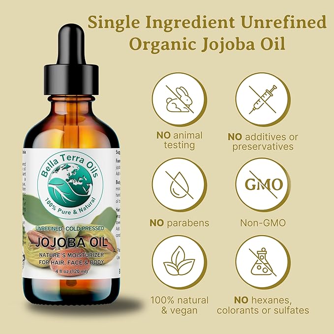Bella Terra Oils - Organic Jojoba Oil 16 oz - Cold-Pressed Brilliance, Elevate Your Nail Oil Regimen with Vitamin-Rich Organic Jojoba Goodness