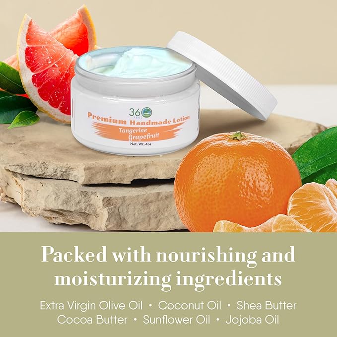 360Feel Tangerine Grapefruit Body Lotion - Hydrates with Coconut & Olive Oil, Plant-Based, Non-Greasy, Sensitive Skin, All Day Use