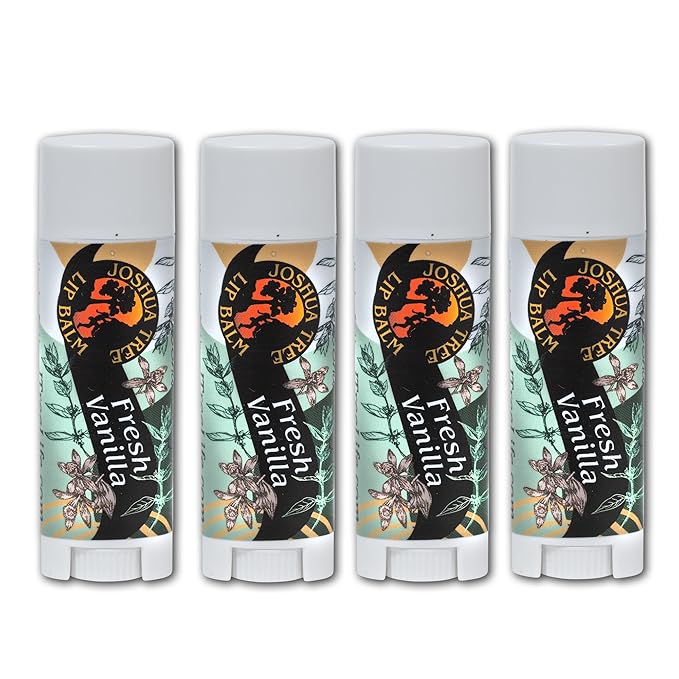 Joshua Tree Organic Lip Balm: 25 Flavor Varieties Made with Beeswax (4-pack, Fresh Vanilla)