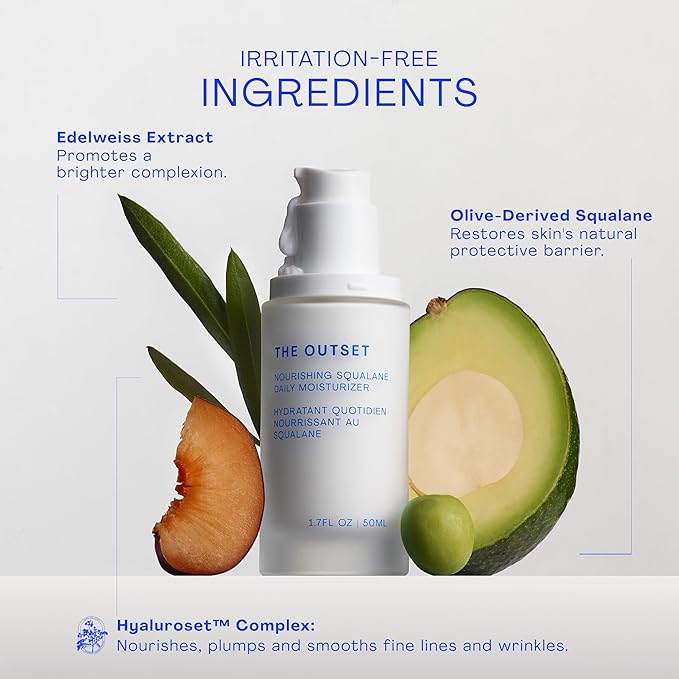 The Outset Squalane Daily Face Moisturizer, Hydrating Barrier Repair Face Cream, Non-Comedogenic, Fragrance-Free, Gluten Free Clean Vegan Facial Moisturizer for Sensitive & All Skin Types – 1.7 fl oz